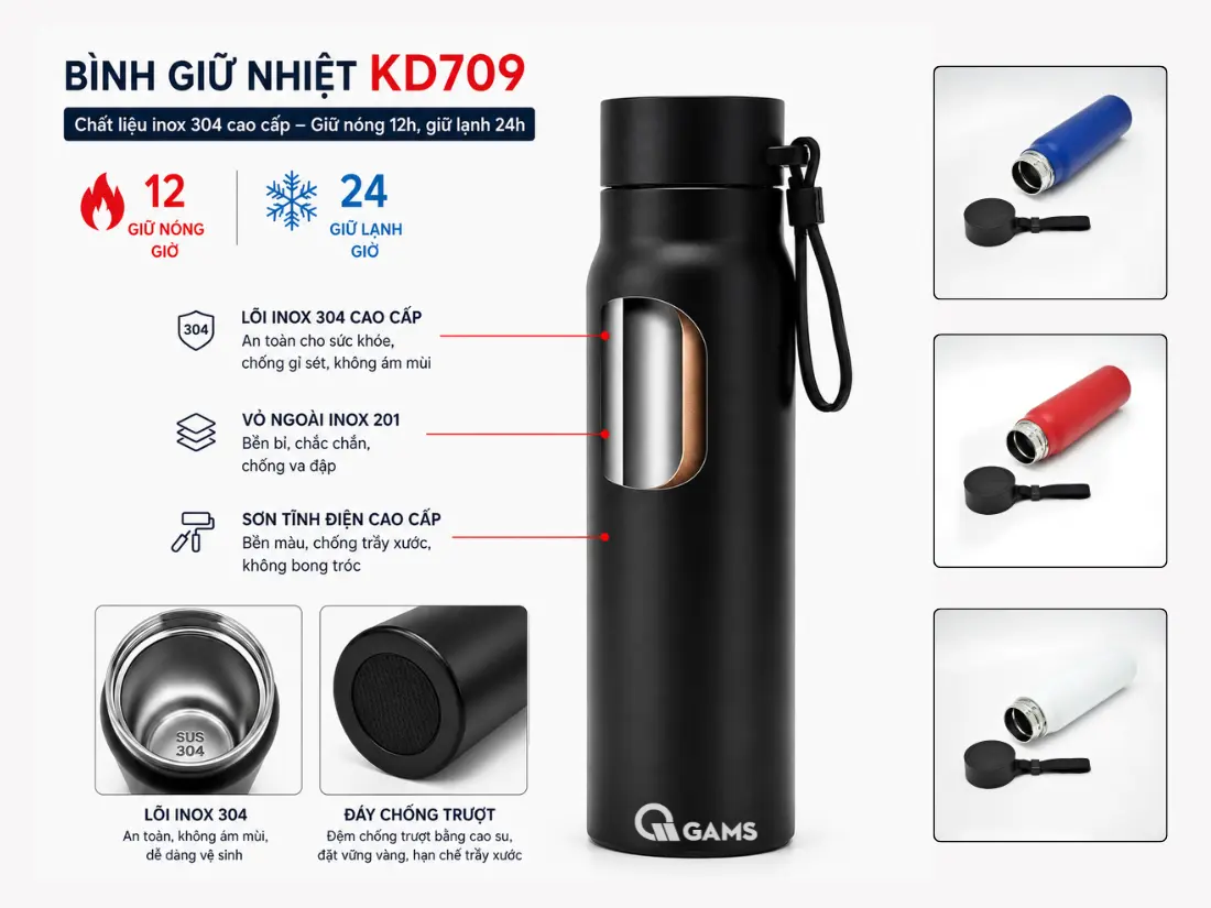 Cấu tạo bình giữ nhiệt 520ml KD709 GAMS