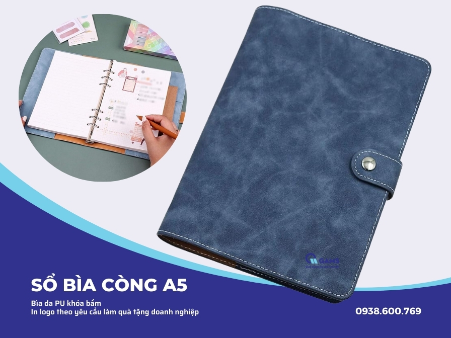 Sổ bìa còng A5 khóa bấm in ấn theo yêu cầu