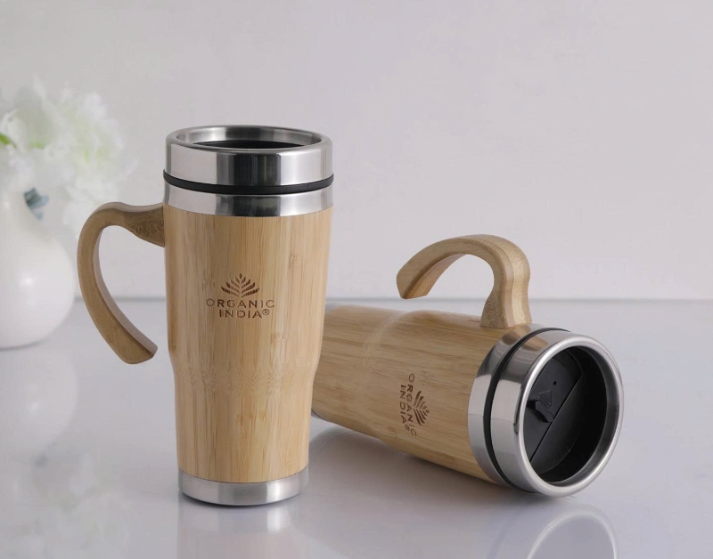 cốc giữ nhiệt gỗ tre có tay cầm