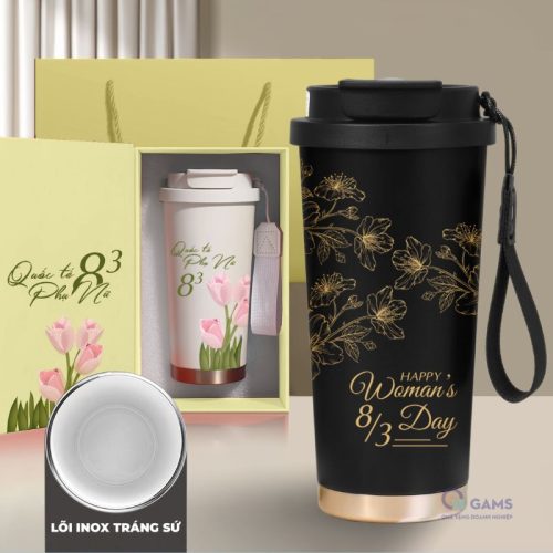 Quà tặng 8 3 Ly giữ nhiệt tráng sứ