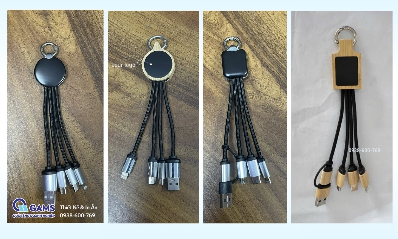 Cáp sạc 4 đầu in logo quà tặng doanh nghiệp