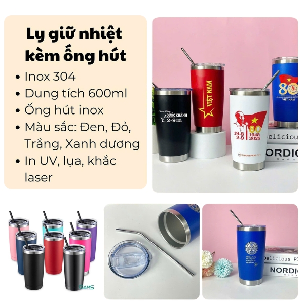 Ly giữ nhiệt kèm ống hút 600ml
