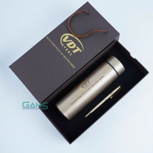 Hộp quà bình giữ nhiệt và túi giấy in logo VDT