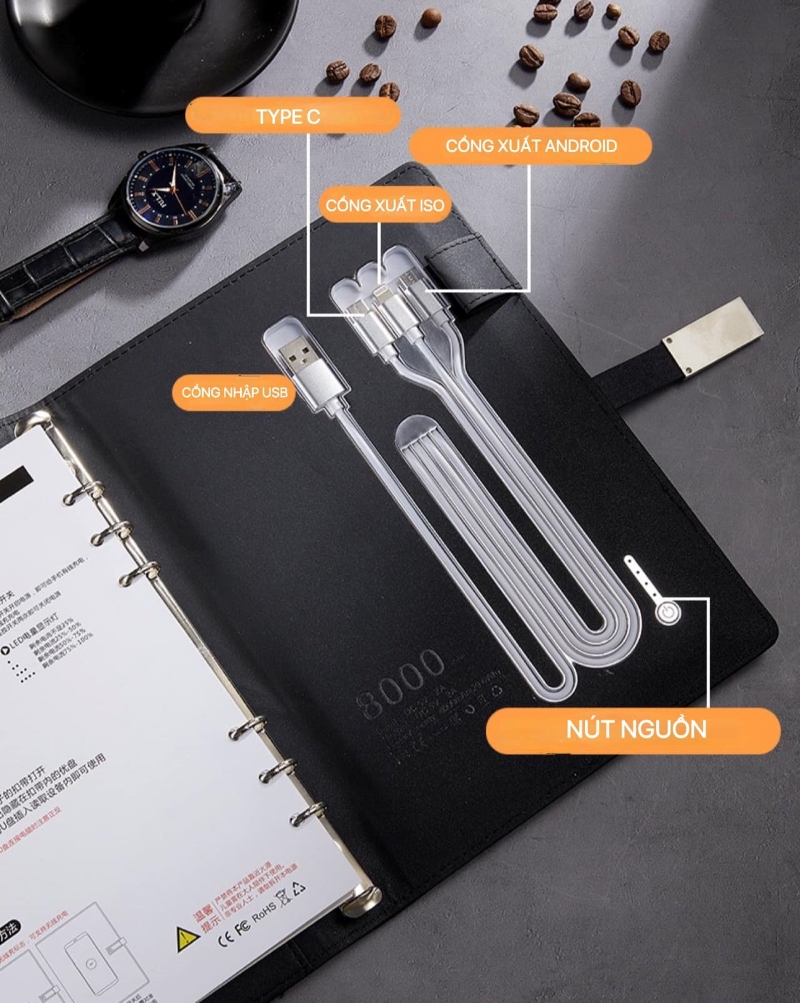 sổ bài da có sạc pin