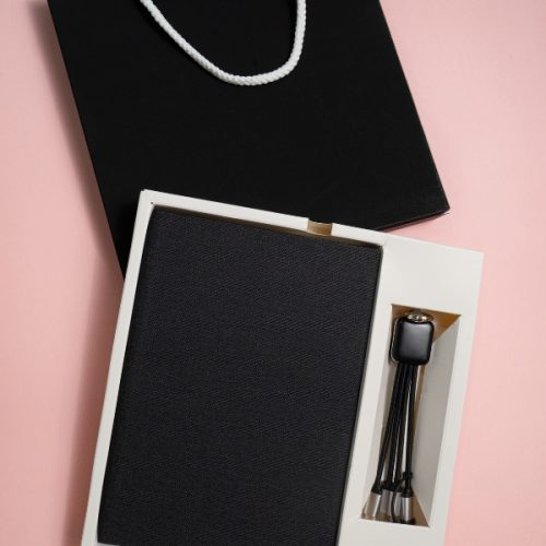 Bộ quà tặng cáp sạc đa năng và sổ da đen