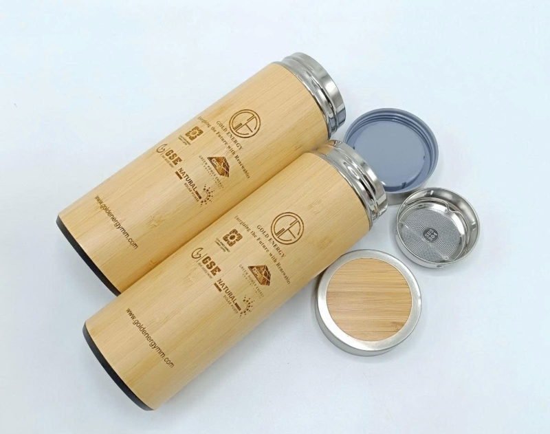 Bình giữ nhiệt gỗ tre in logo làm quà tặng doanh nghiệp
