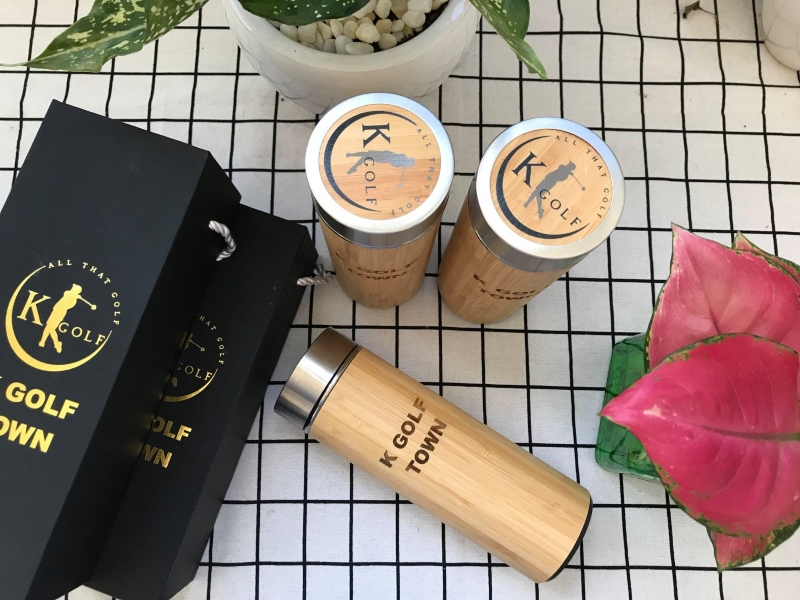 Bình giữ nhiệt gỗ tre in logo quà tặng branding