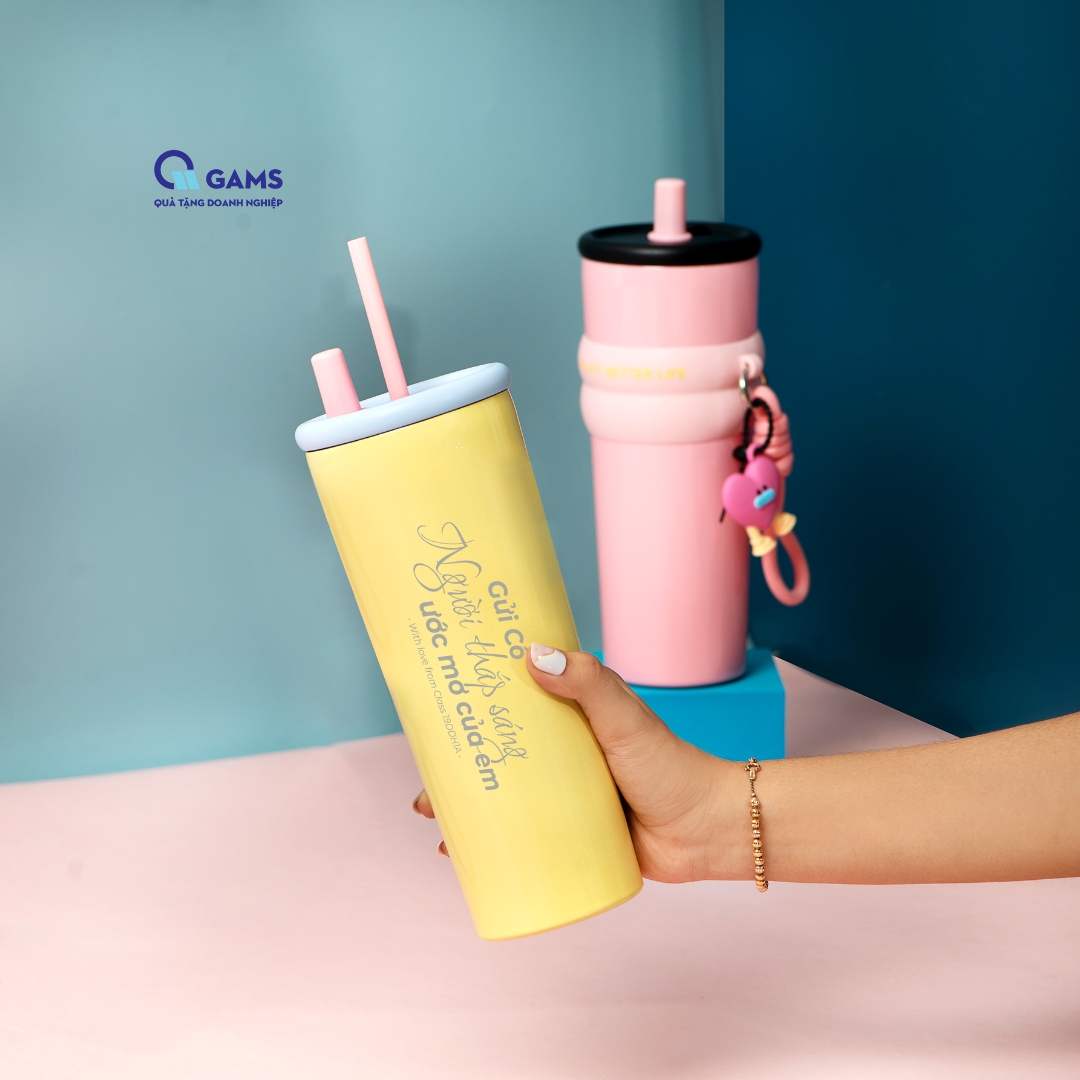 Cốc giữ nhiệt 710ml vàng-(ảnh demo setquà tặng 20/11)
