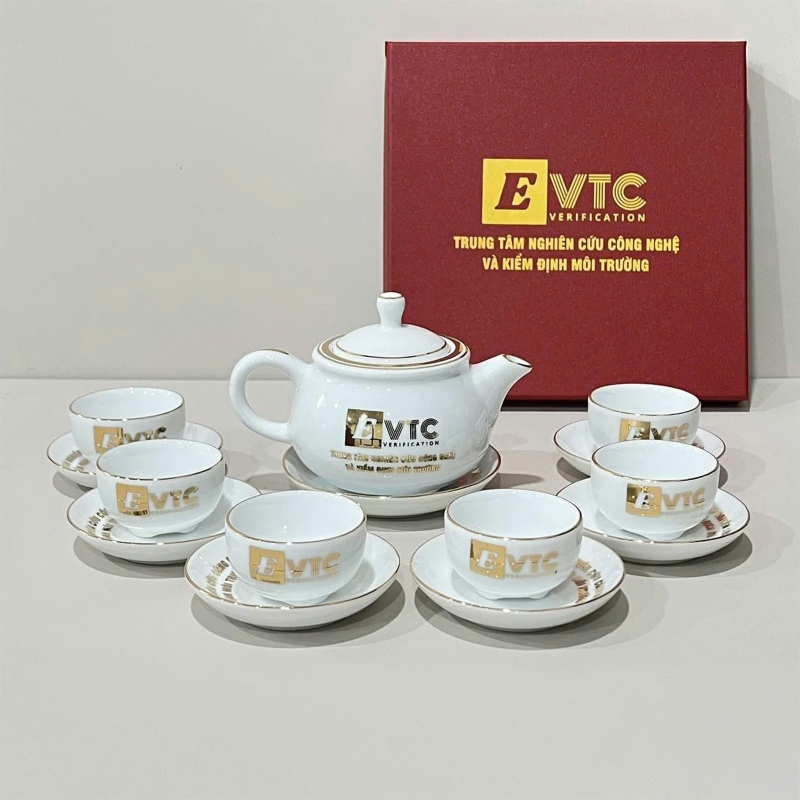 Set quà tết bộ ấm trà gốm sứ cao cấp in logo