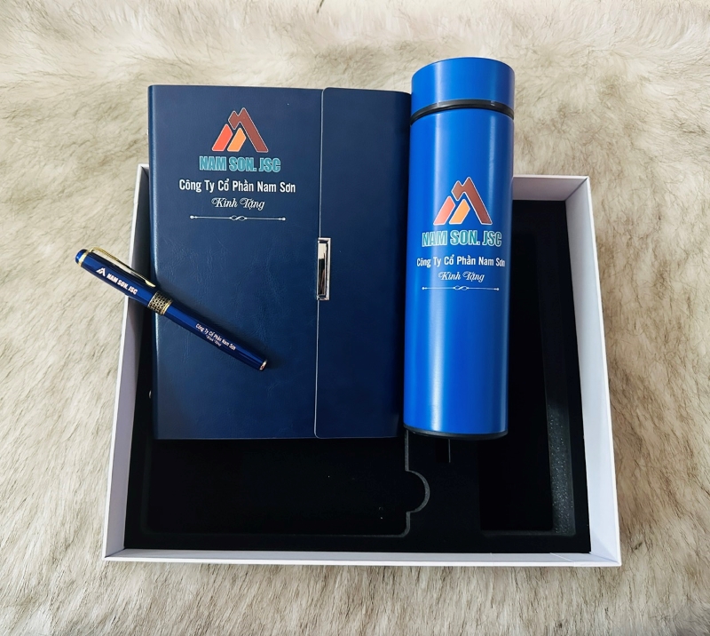 set quà doanh nghiệp sổ bìa da bút bình giữ nhiệt