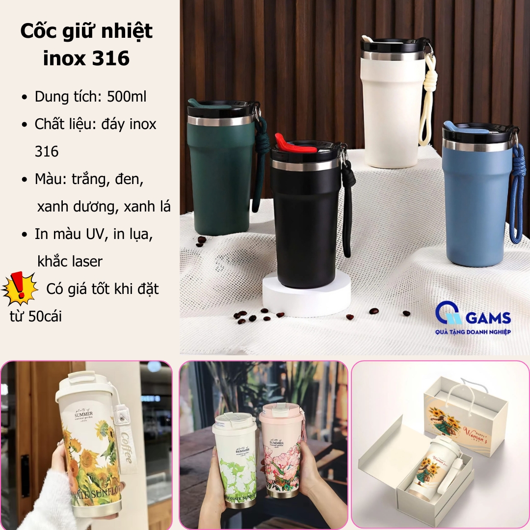 Quà tặng cốc giữ nhiệt inox 316