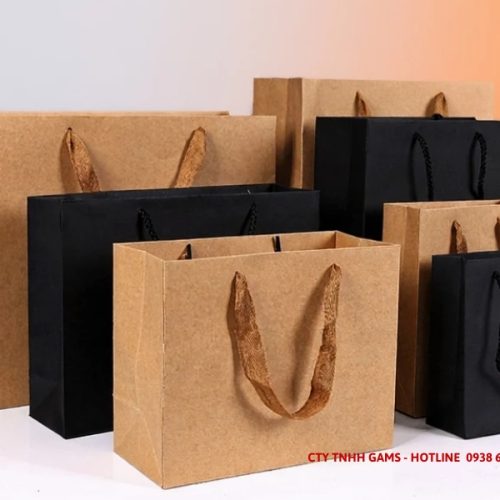 Mẫu túi giấy kraft nâu và đen quai vải dù 3cm