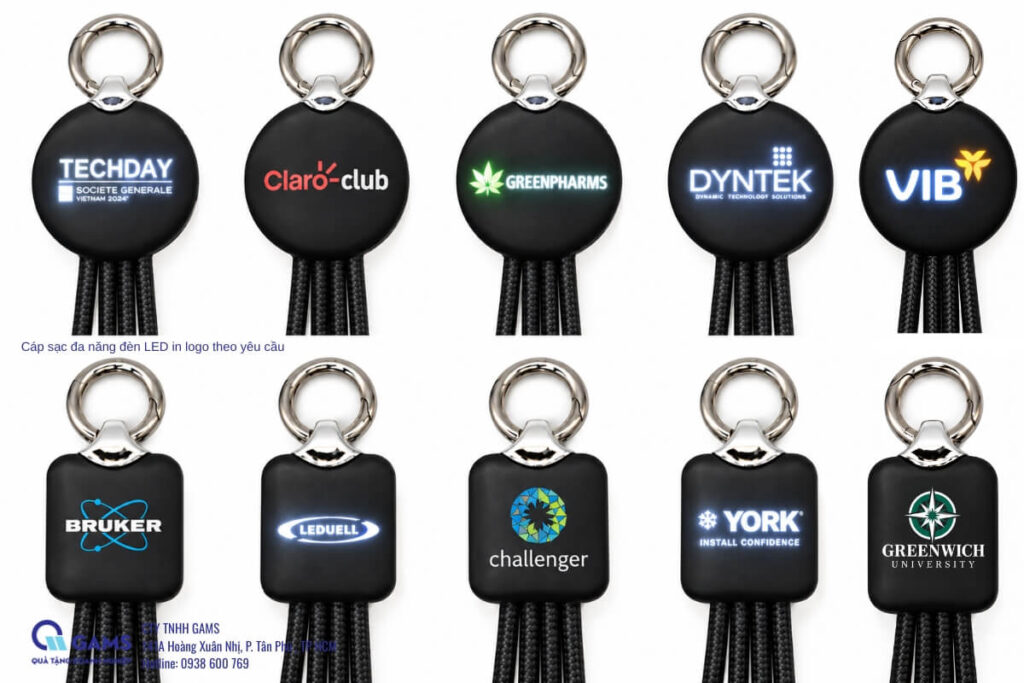 Cáp sạc đa năng đèn LED in logo làm quà tặng độc đáo